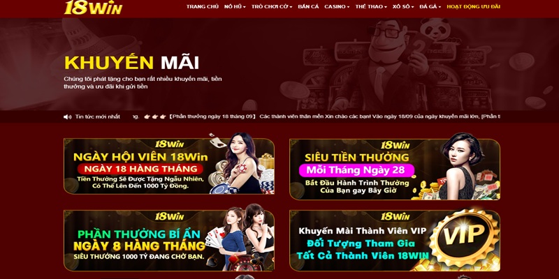 Khuyến mãi 18Win ngày hội viên thưởng nghìn tỷ